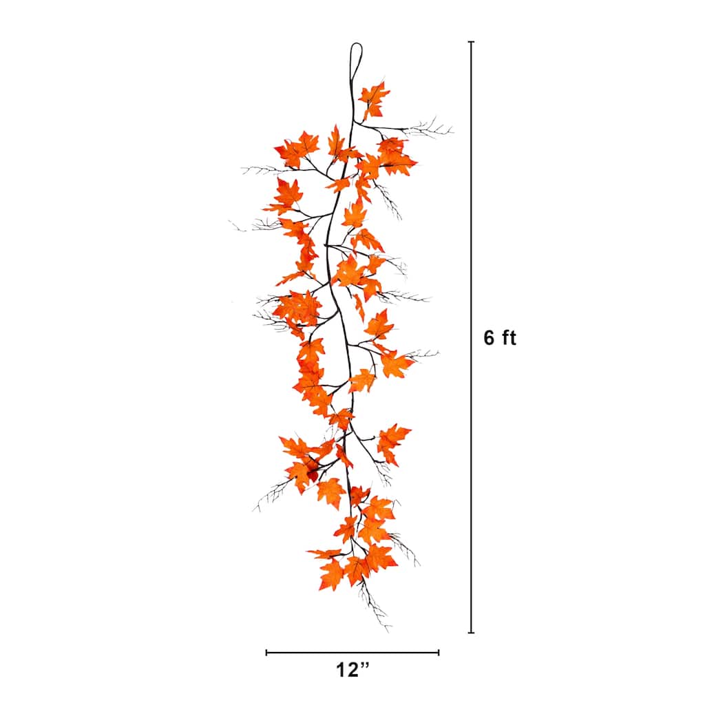 6-ft Pre-Lit Autumn Maple Artificial Fall Garland with 54 Lights