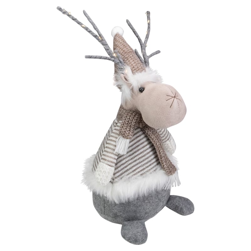 18" LED Lighted Brown and Gray Knit Reindeer Christmas Figure