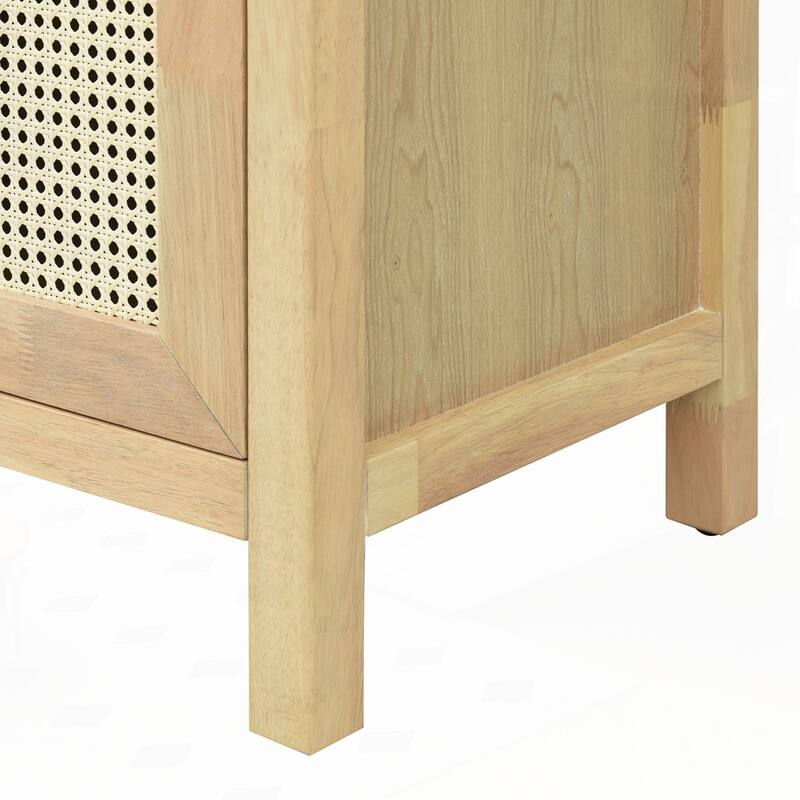 Rattan Buffet Storage Cabinet with Solid Wood Frame