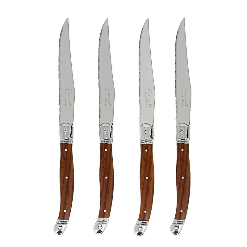 French Home Set of 4 Laguiole Steak Knives, Wood Grain - Silver
