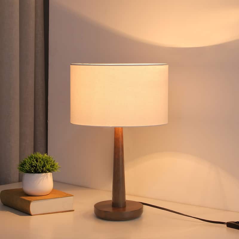18.5" Modern Table Lamp with Walnut Wood Base, Dimmable Bedside Lamp, UL Listed