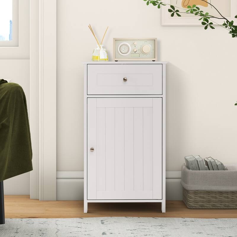 Costway White Floor Storage Cabinet Bathroom Organizer Cupboard Drawer