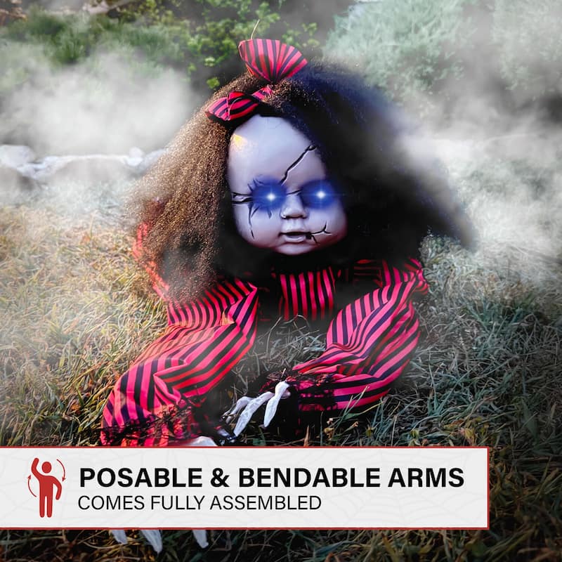 Haunted Hill Farm 44 In. Animatronic Crawling Baby Doll with Light-up Blue Eyes