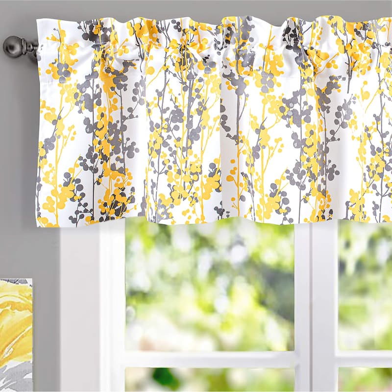 DriftAway Leah Abstract Floral Blossom Ink Painting Thermal Insulated Window Curtain Valance - 52" width x 14 " length - Golden Yellow/Gray