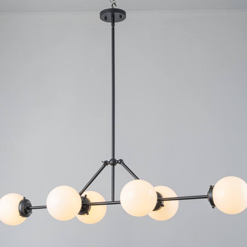 6-Light Dimmable Modern Metal & Glass Pendant Light with Adjustable Rods for Dining Room - 48 in. W x 14.6 in. D x 10.6 in. H - Black