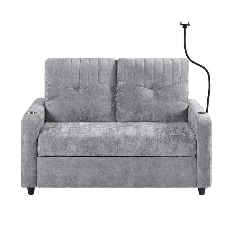 53.9" Modern Loveseat Pull-Out Sofa Bed With Adjustable Backrest