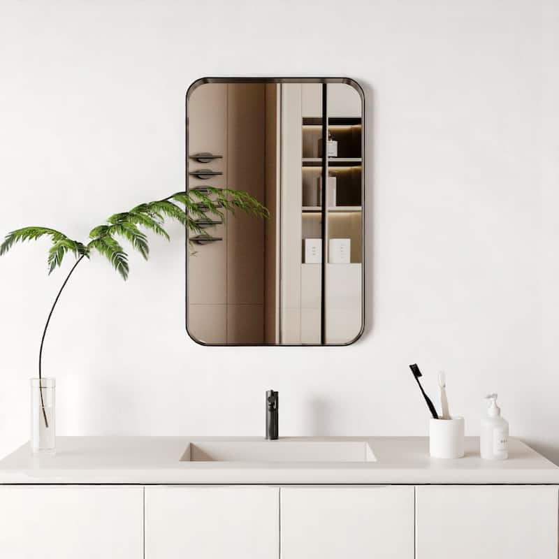 Metal Framed Medicine Cabinet 16"x24" with Mirror and Tempered Glass Shelves, Recessed or Wall Mount - Matte Black