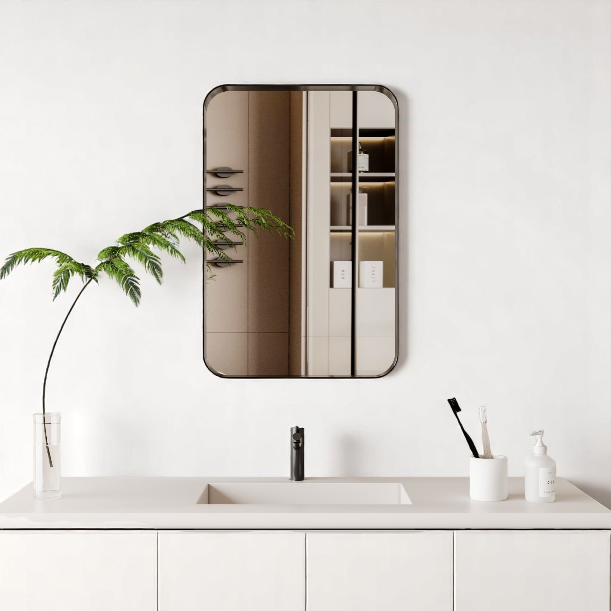 Metal Framed Medicine Cabinet 16"x24" with Mirror and Tempered Glass Shelves, Recessed or Wall Mount