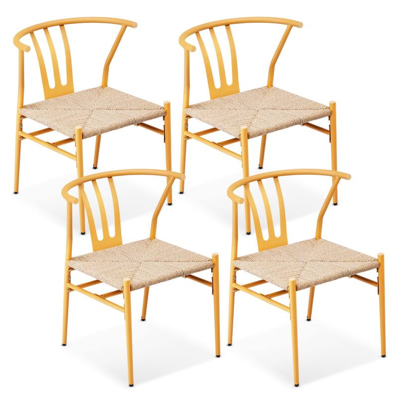 Set of 4 Hand-Woven Rope Dining Chairs with Metal Frame and Curved Back Ergonomic Design - 23” x 18.3” x 31.5”