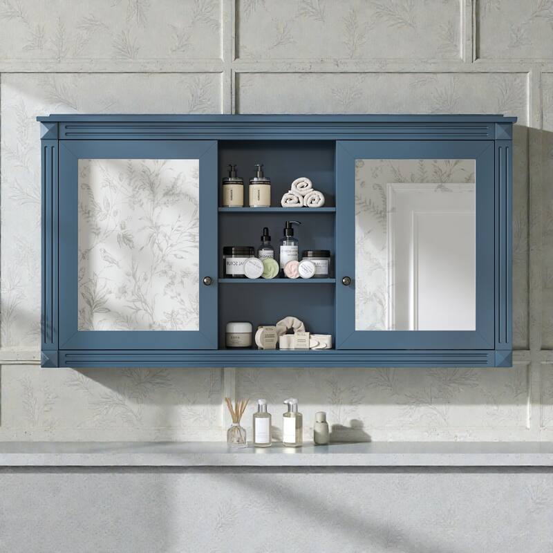 55 Inch Wall Mount Medicine Cabinet with Dual Mirrors, Adjustable Shelves and Soft Close Hinges