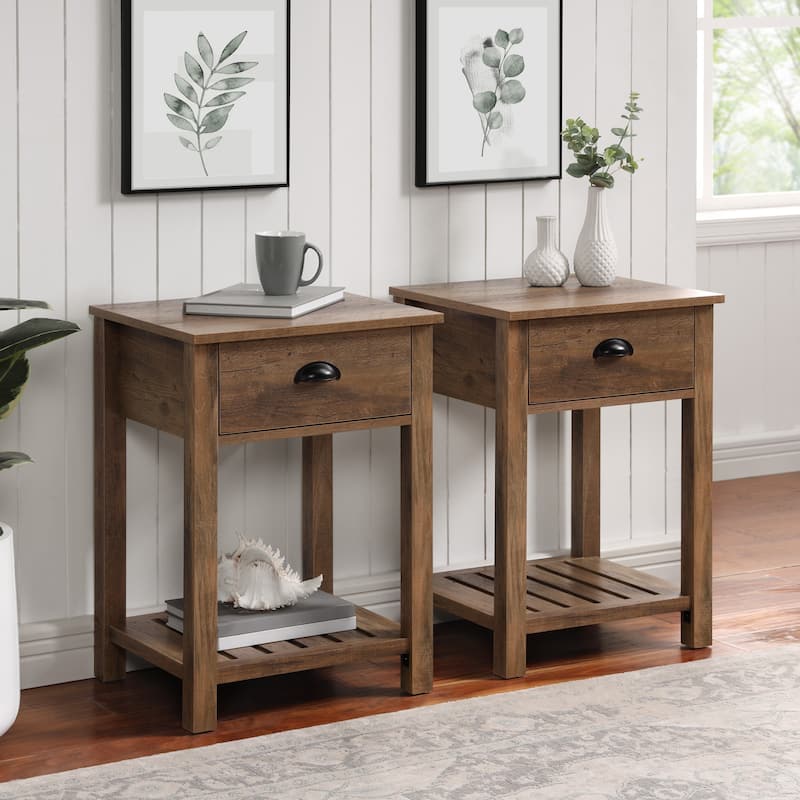Walker Edison 18-inch 1-drawer Farmhouse Side Table (Set of 2)