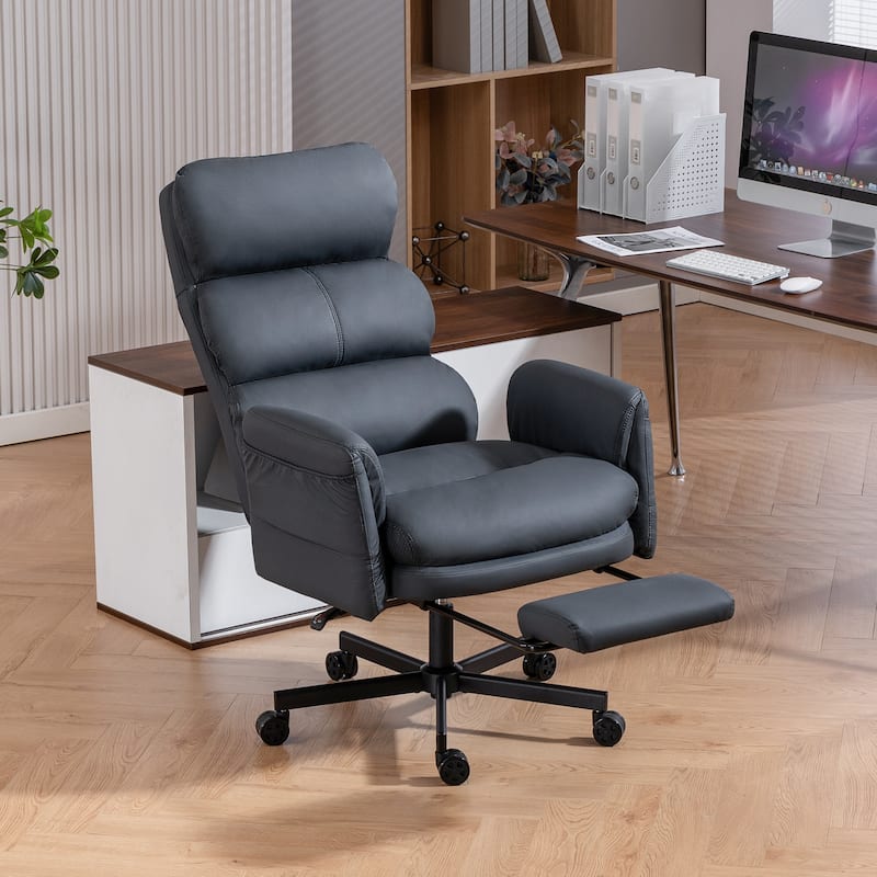 Cross-legged Office Chair with Flip-up Arms and Headrest, High-Back Ergonomic Executive Chair with Footrest and Side Pockets