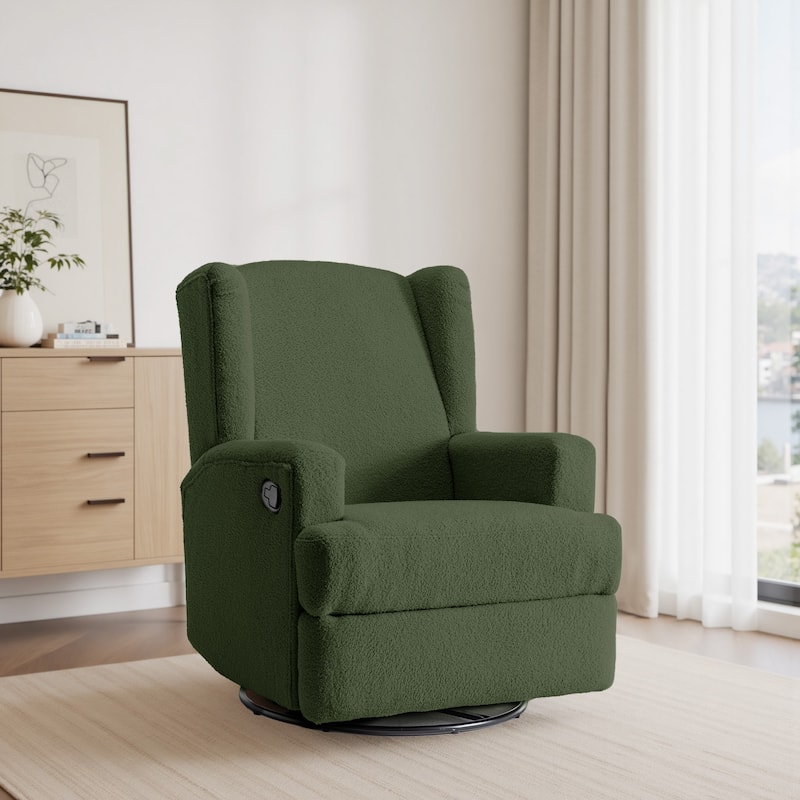 Swivel Wingback Glider Rocker Nursery Recliner Chair - GREEN