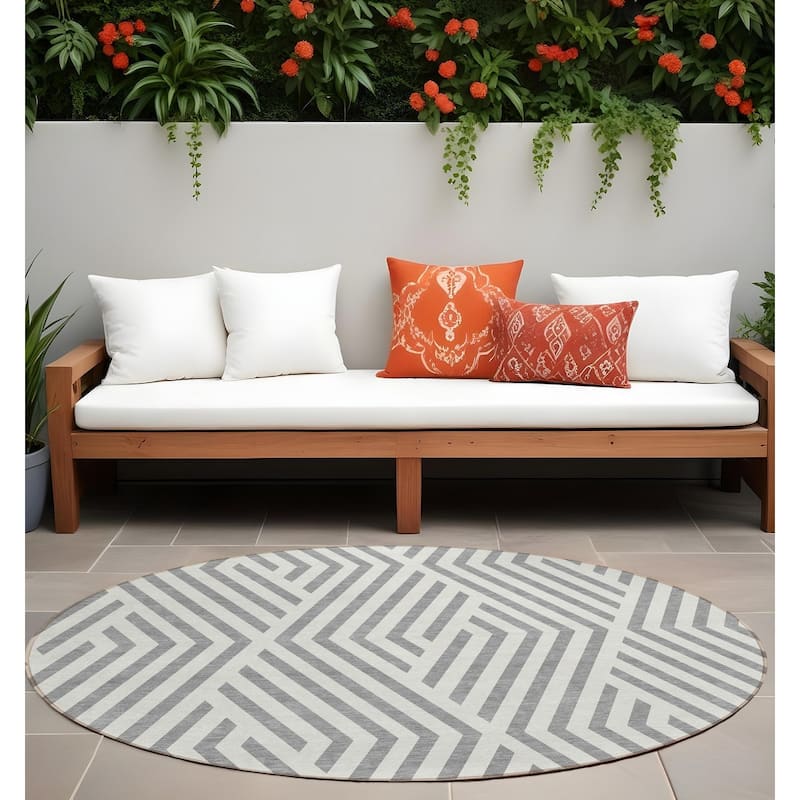 Alnaz Sleek Geometric Weather Resistant Blended Style Outdoor Rug - 8' Round - Multi