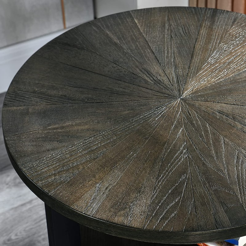 Round Coffee Table with Solid Wood Storage Circle Center Table