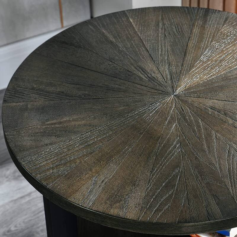 Round Coffee Table with Solid Wood Storage Circle Center Table