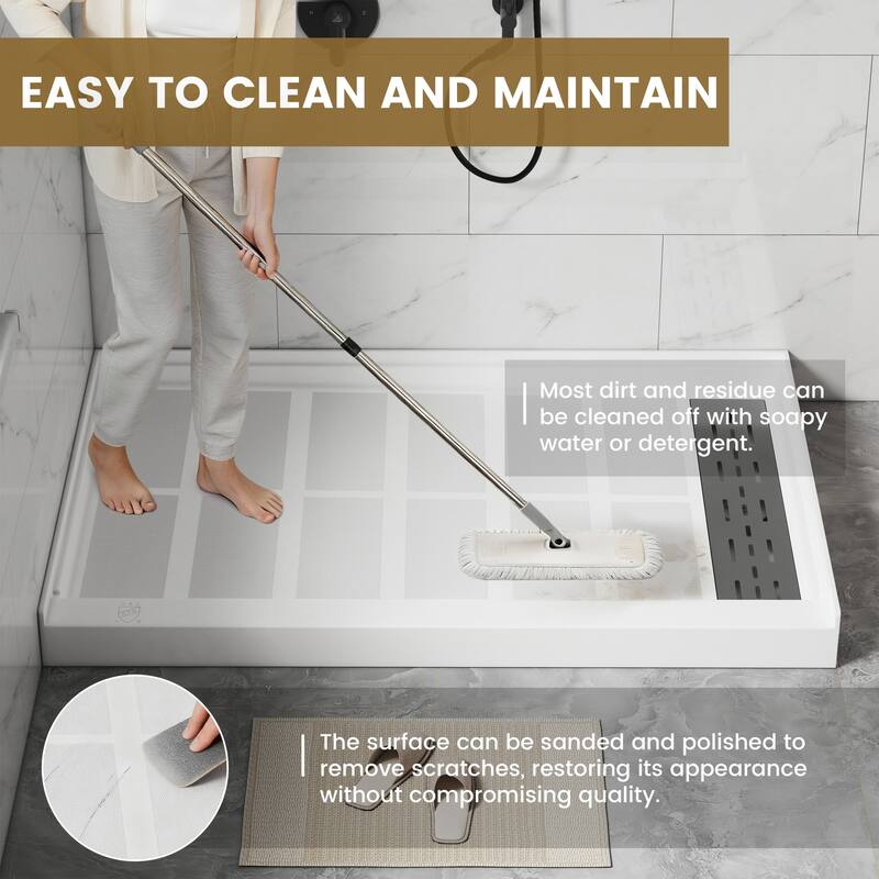 SMC Alcove Single Threshold Shower Pan Base, S/S Drain Cover Included, cUPC Certified, Slip-Resistant