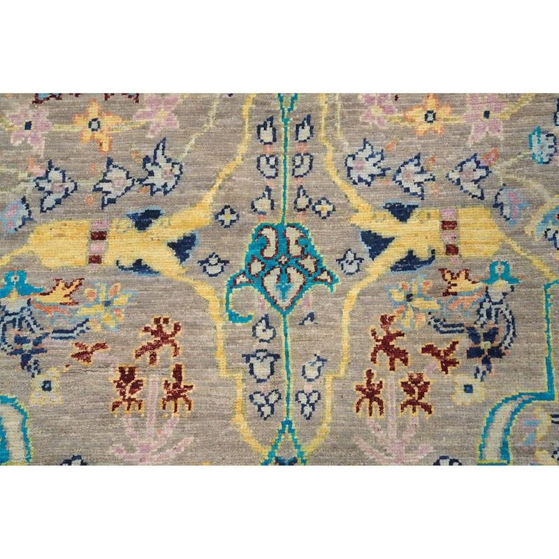 Hand Knotted Oriental 100% Wool Carpet Traditional Floral Greys & Charcoal Ziegler Area Rug - 11' 7'' X 9' 0''