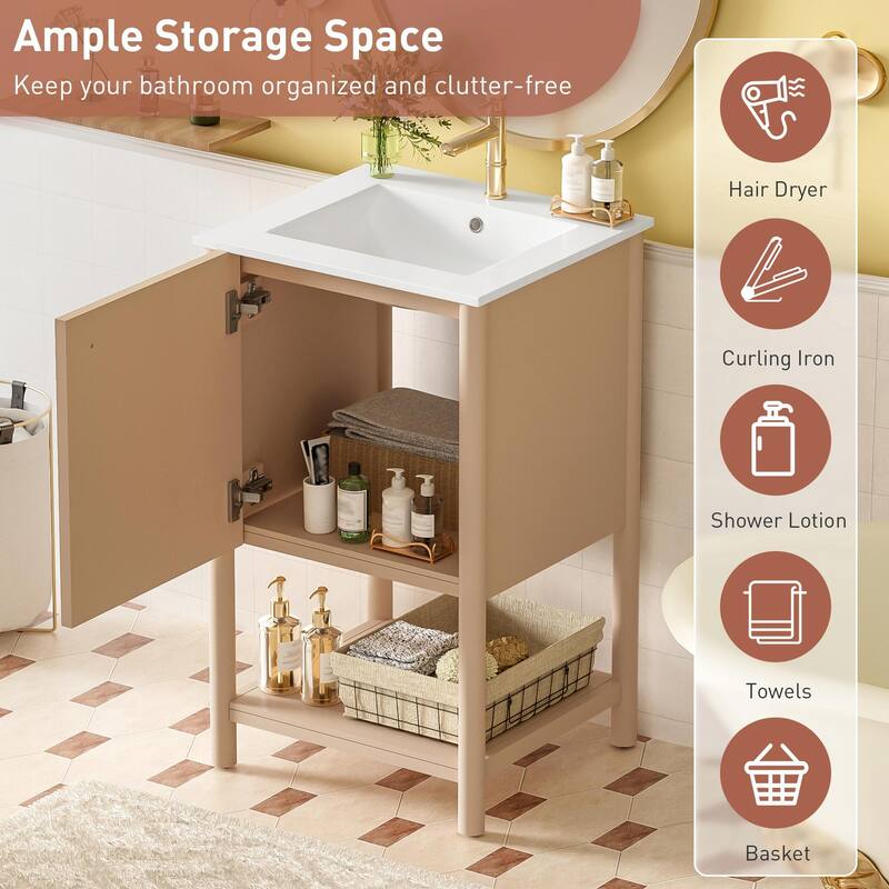 20" Bathroom Vanity with Ceramic Sink - Freestanding Single Vanity Set with Soft Closing Door