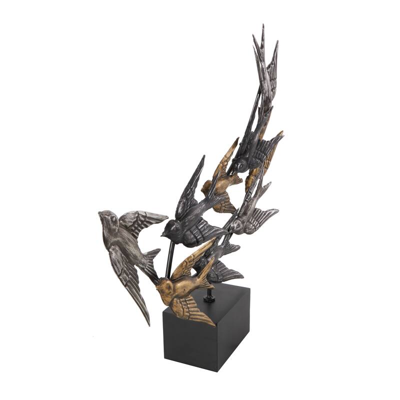 Metal Bird Metallic Flying Sculpture with Black Block Base - Black - Roche River Decor - 4"W x 20"L x 19"H