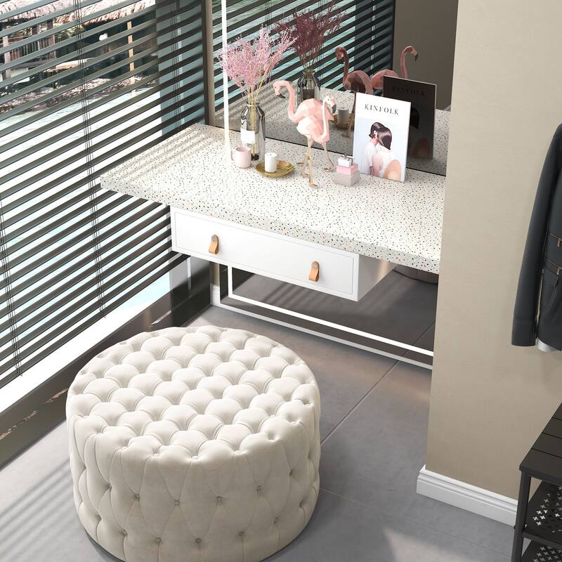 Velvet Foam Padding Ottoman Bench with Button Tufted Design Ideal use as Coffee Table or Shoe Stool - Beige