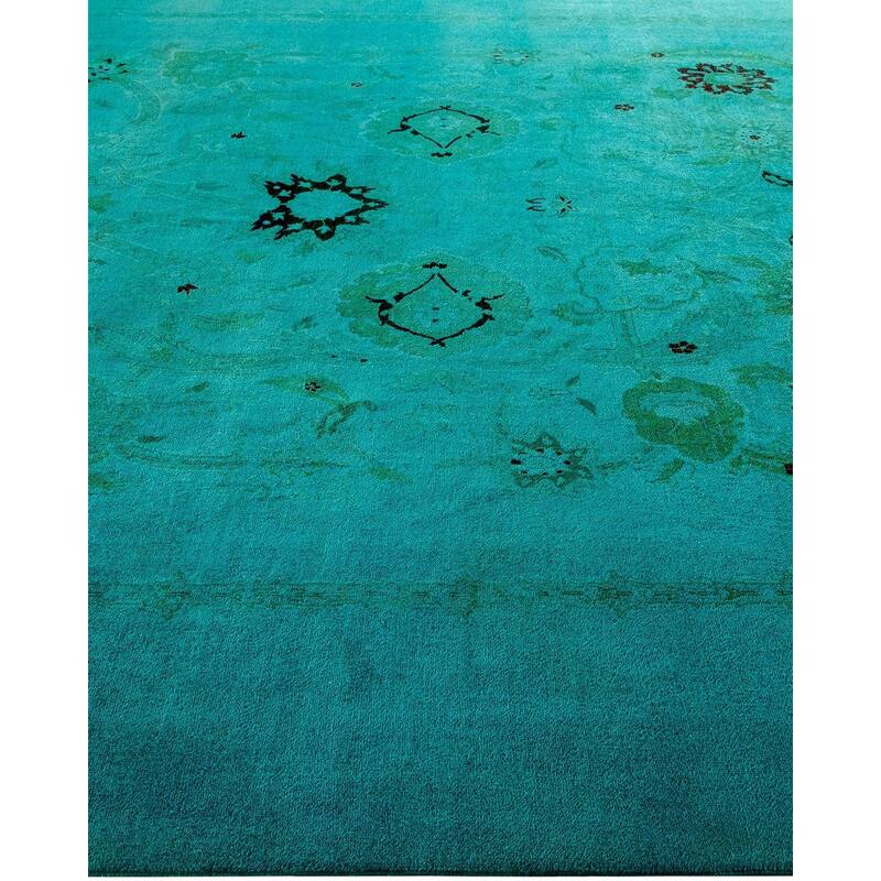 Overton Hand Knotted Wool Vintage Inspired Modern Contemporary Overdyed Blue Area Rug - 9' 0" x 12' 1"