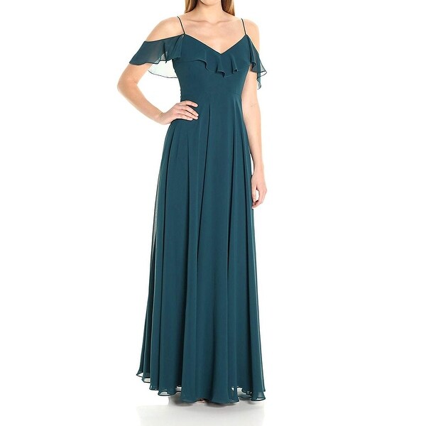 jenny yoo cold shoulder chiffon gown
