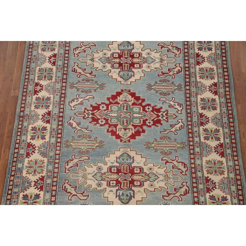 Light Blue Kazak Area Rug Hand-Knotted Wool Carpet - 5'6" x 7'4"