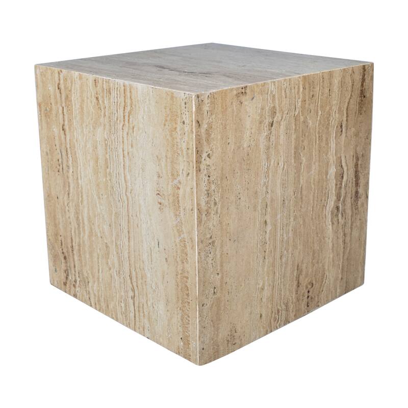 Evelyn 15" Contemporary Natural Marble Handmade Cube End Table, Gray/Beige, by JONATHAN Y. - Travertine - Marble