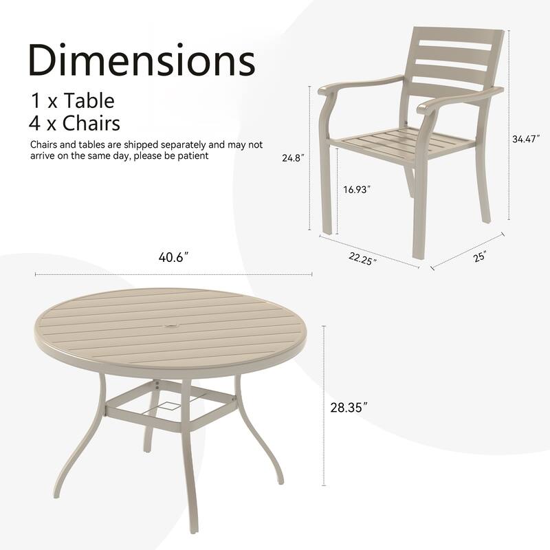 5 Pieces Outdoor Patio Dining Set, 4 Stackable Metal Dining Chairs and 40.6" Round Metal Dining Table, Outdoor Table and Chairs