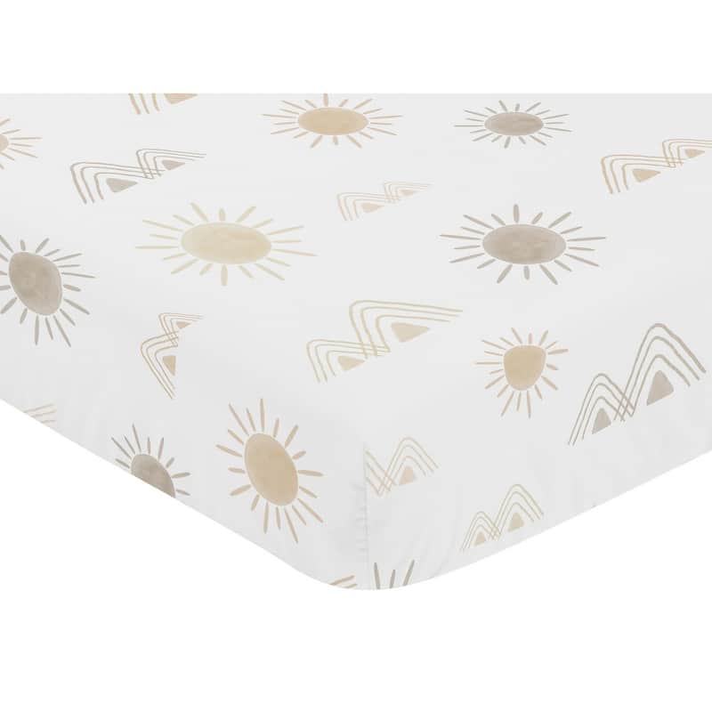 Boho Desert Sun Taupe Fitted Crib Sheet Neutral Tan Beige Ivory Gold Cream Off White Bohemian Mountain Nature Geometric Sunshine