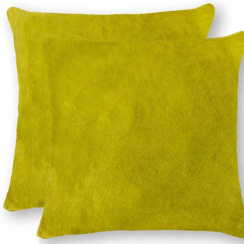 HomeRoots Set of Two 18" Yellow Cowhide Throw Pillows