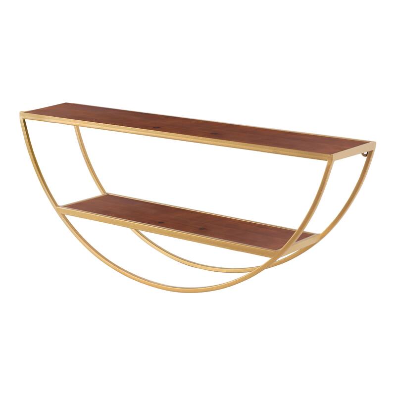 Kate and Laurel Tancill Half Circle Wall Shelf - 26x11 - Walnut Brown/Gold