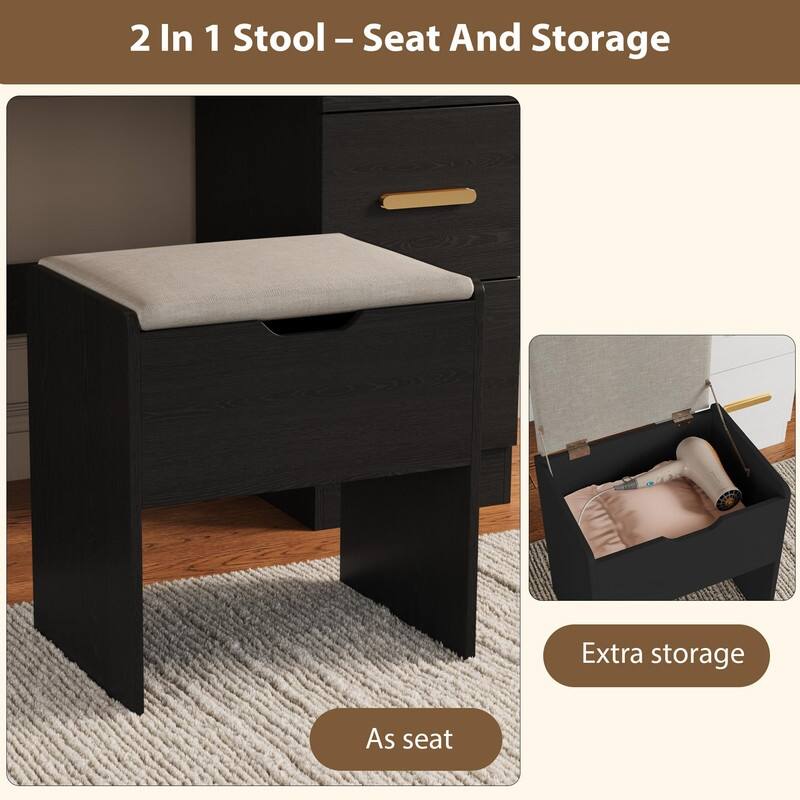45.9" Vanity Desk with LED Mirror, Power Outlet, 7 Drawers