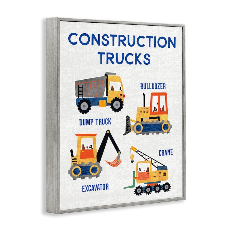Stupell Educational Construction Trucks Framed Giclee Art Design By Conrad Knutsen