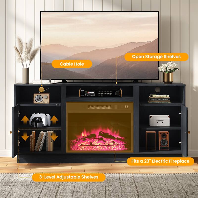 59'' Fireplace TV Stand for TVs Up to 65'' with Storage and Adjustable Shelves
