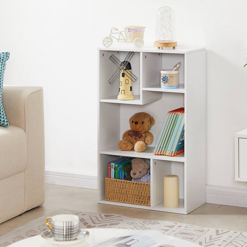 VECELO Widened Version Bookace(Set of 2), 3-Tier Five Open Cube Wooden Bookcase Organizer, Bookshelf