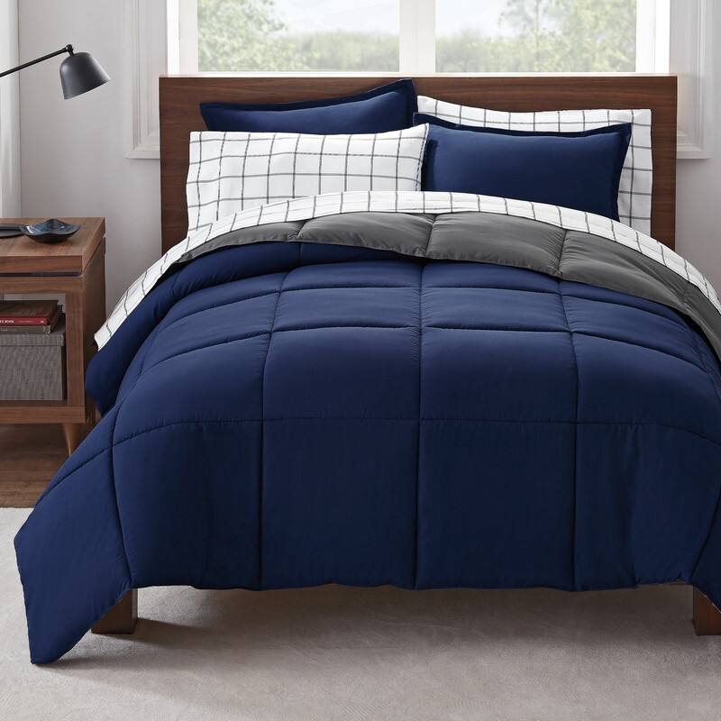 Serta Simply Clean Antimicrobial Reversible Bed in a Bag - Navy - Queen