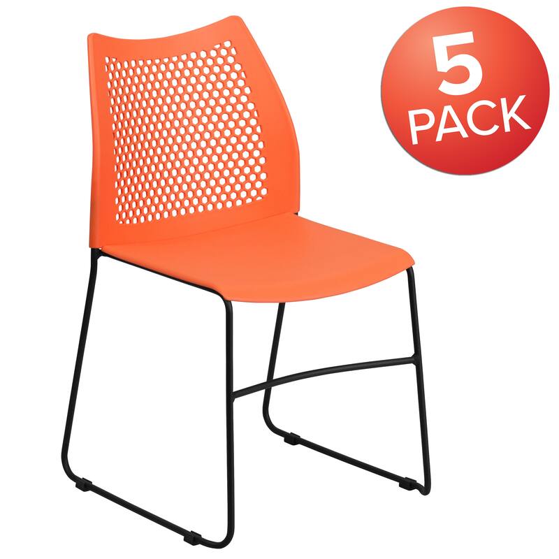 5 Pack 661 lb. Capacity Stack Chair with Air-Vent Back and Sled Base