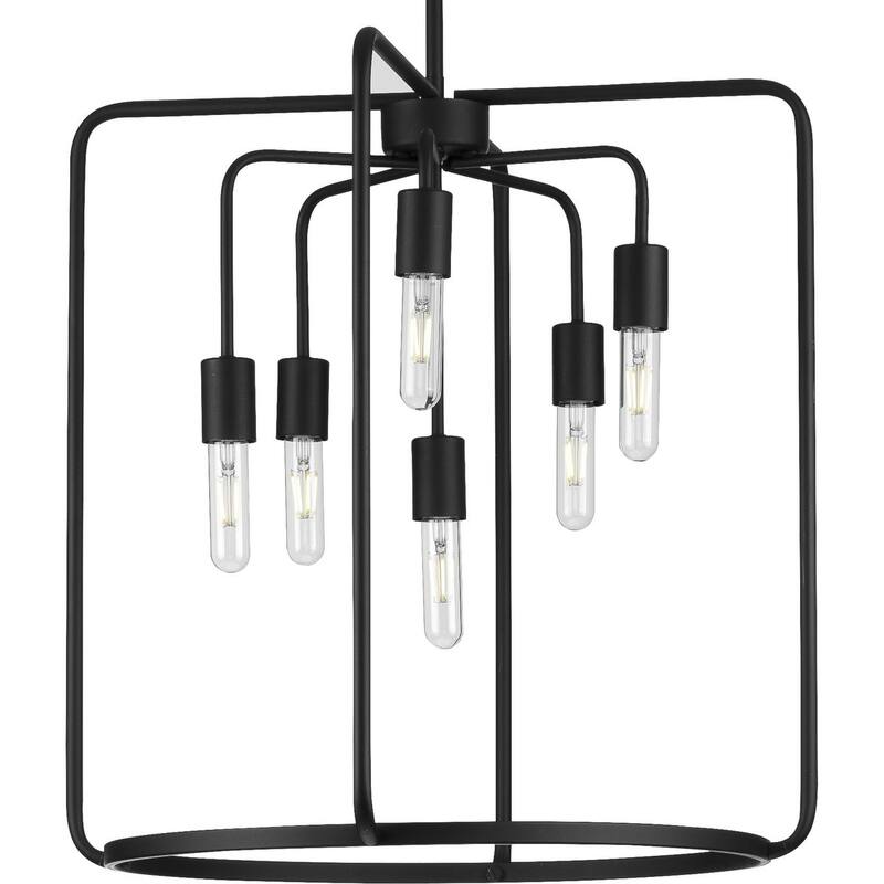 Bonn Collection Six-Light Matte Black Farmhouse Pendant Light - 27.500" x 25.000" x 11.500" - 27.500" x 25.000" x 11.500"