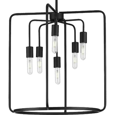 Bonn Collection Six-Light Matte Black Farmhouse Pendant Light - 27.500" x 25.000" x 11.500"