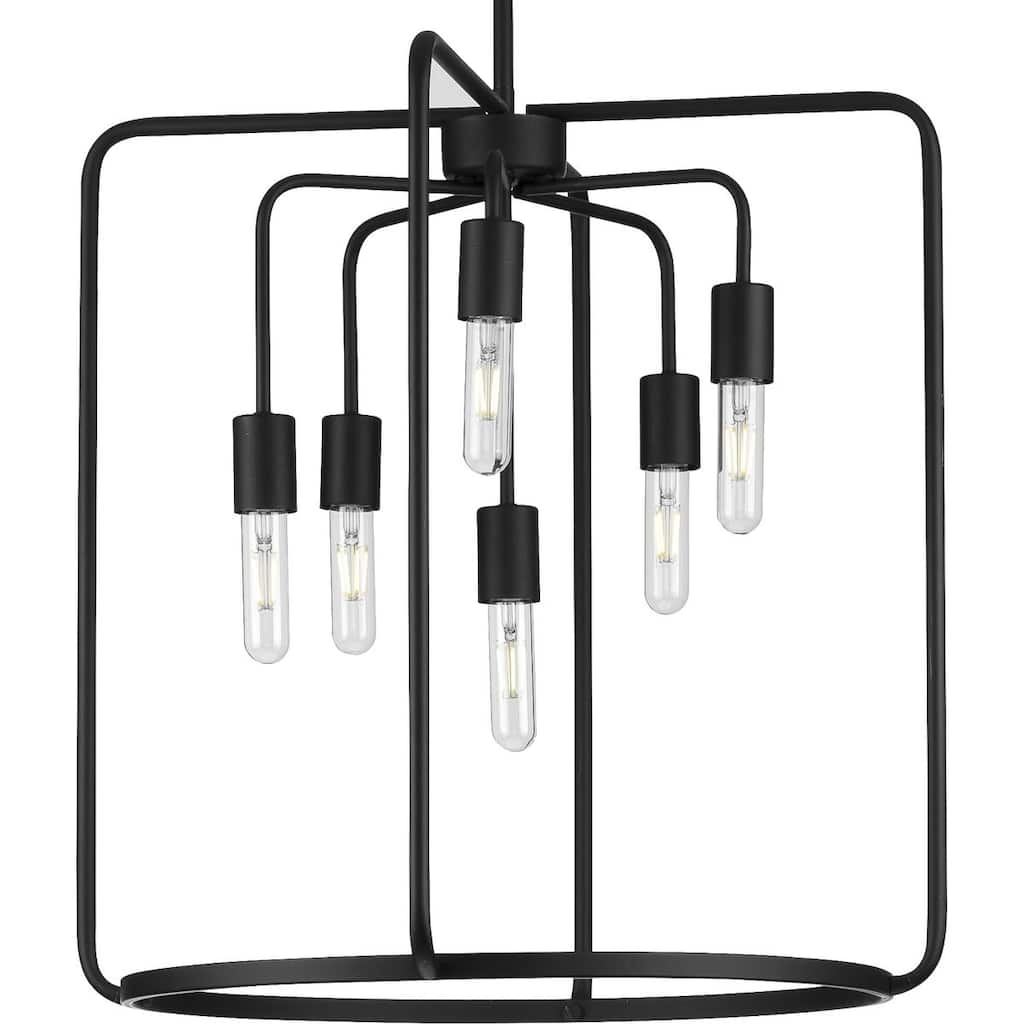 Bonn Collection Six-Light Matte Black Farmhouse Pendant Light - 27.500" x 25.000" x 11.500"