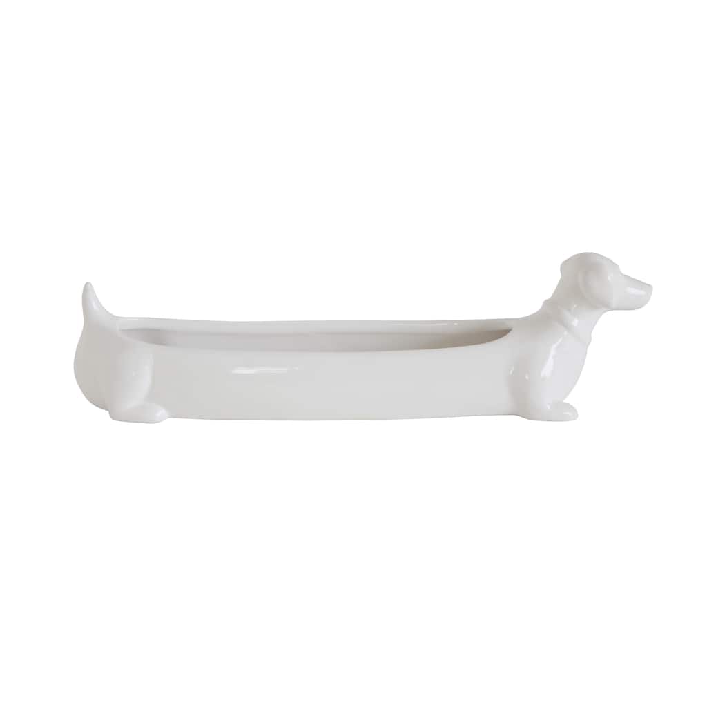 Long White Ceramic Dachshund Cracker Dish