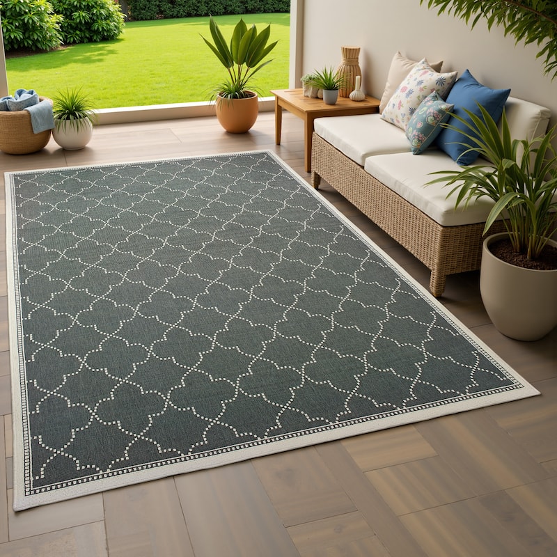 Style Haven Marianna Simple Lattice Navy/ Off-White Loop Pile Indoor Outdoor Area Rug