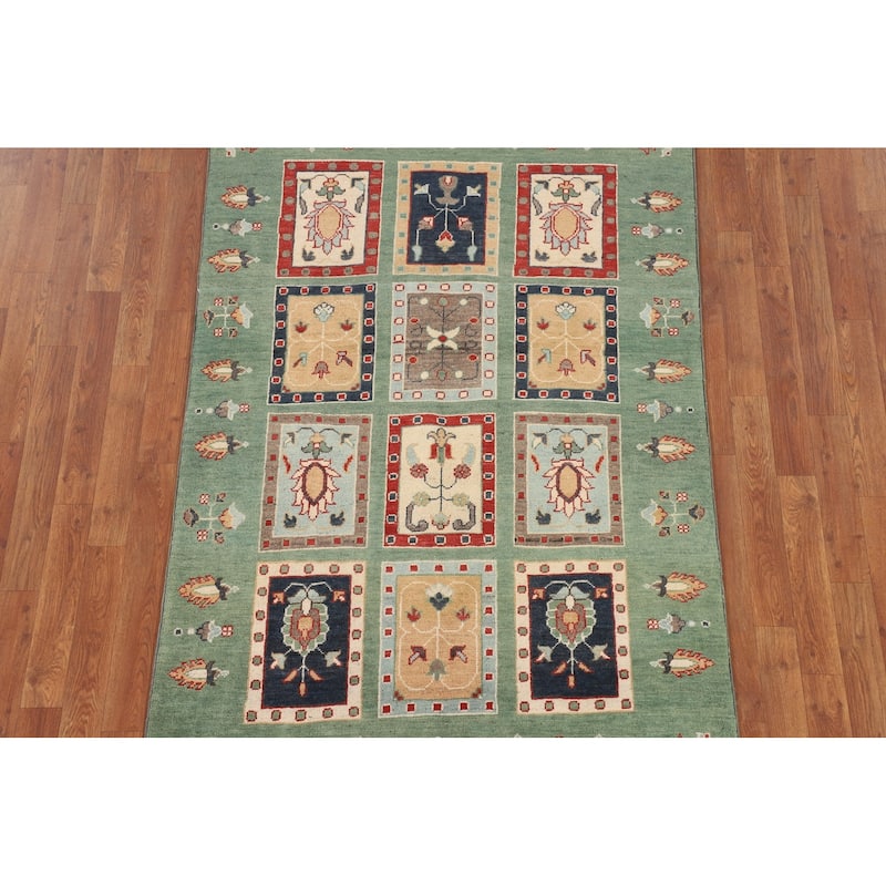 Green Traditional Kazak Oriental Area Rug Handmade Wool Carpet - 3'11" x 6'0"