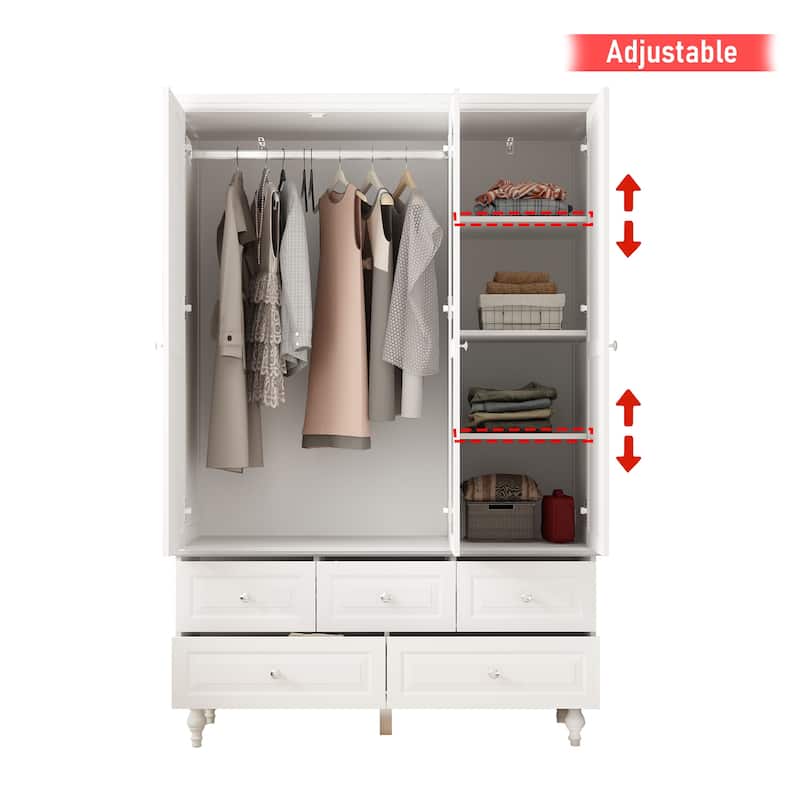 47.2" Lacquered Armoires Wardrobes With Mirror Door 5 Drawer in White