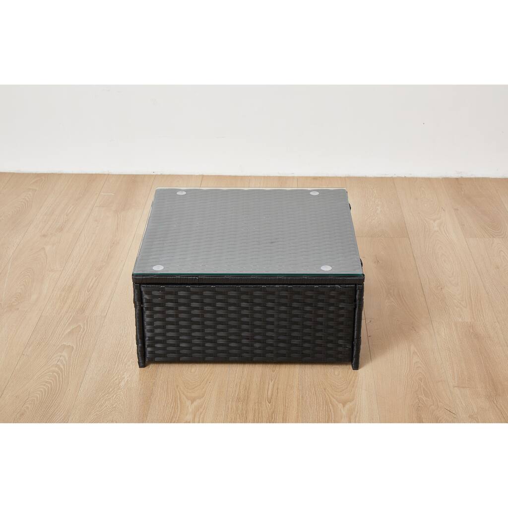 Outdoor Furniture Wicker Glass-Top Coffee Table