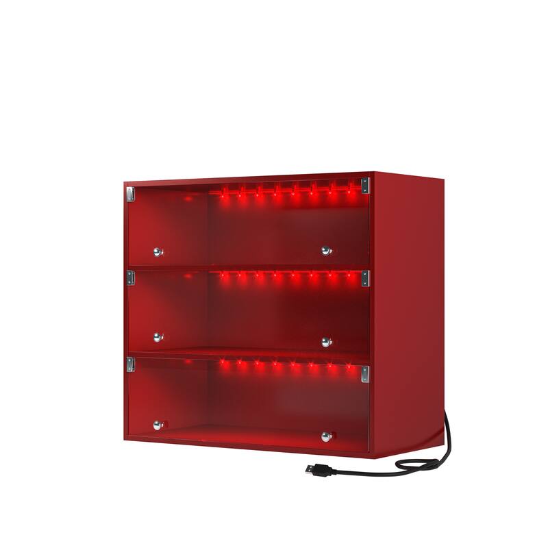 Shoe Cabinet with RGB LED Light, Stackable Bin Shoe Display Case with Glass Door