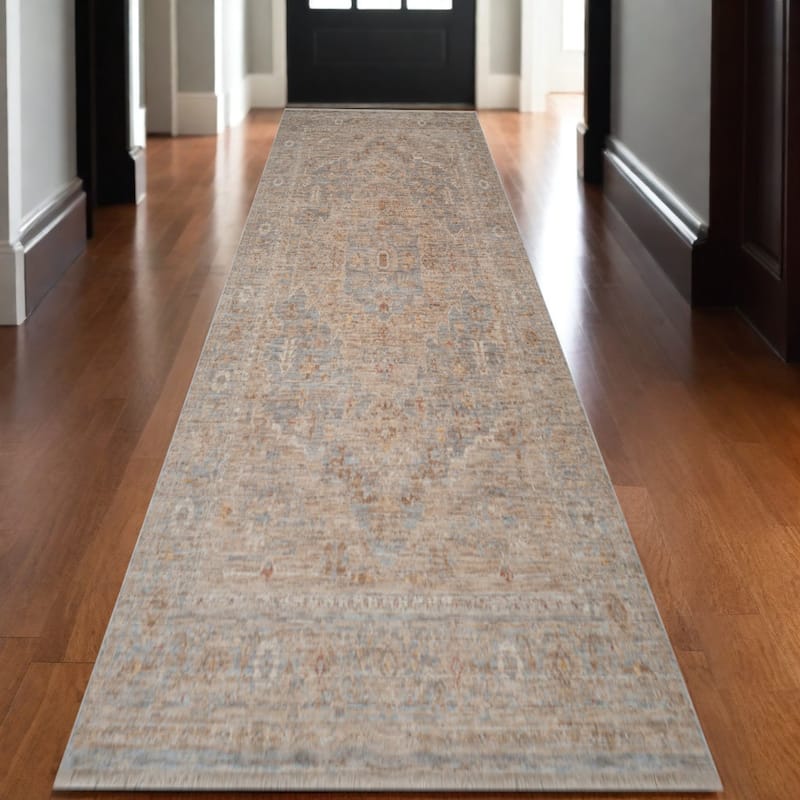 HomeRoots Floral Medallion Traditional Runner Area Rug - 120.00 in. x 30.00 in.  x 0.30 in.