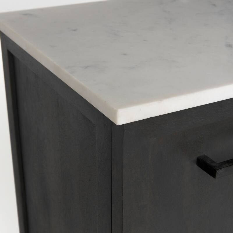 Divina Dark Brown Wood w/ White Marble Top and Black Metal Base Sideboard - 71.0L x 18.5W x 32.0H